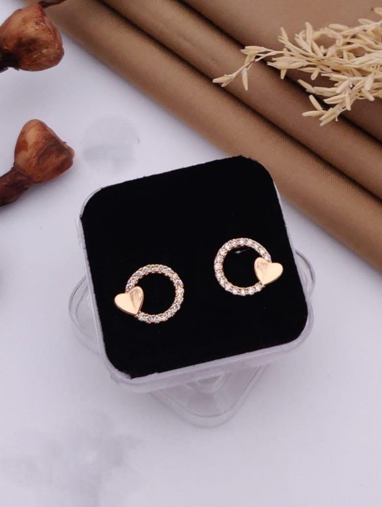 Golden Heart Circle Stud Earrings