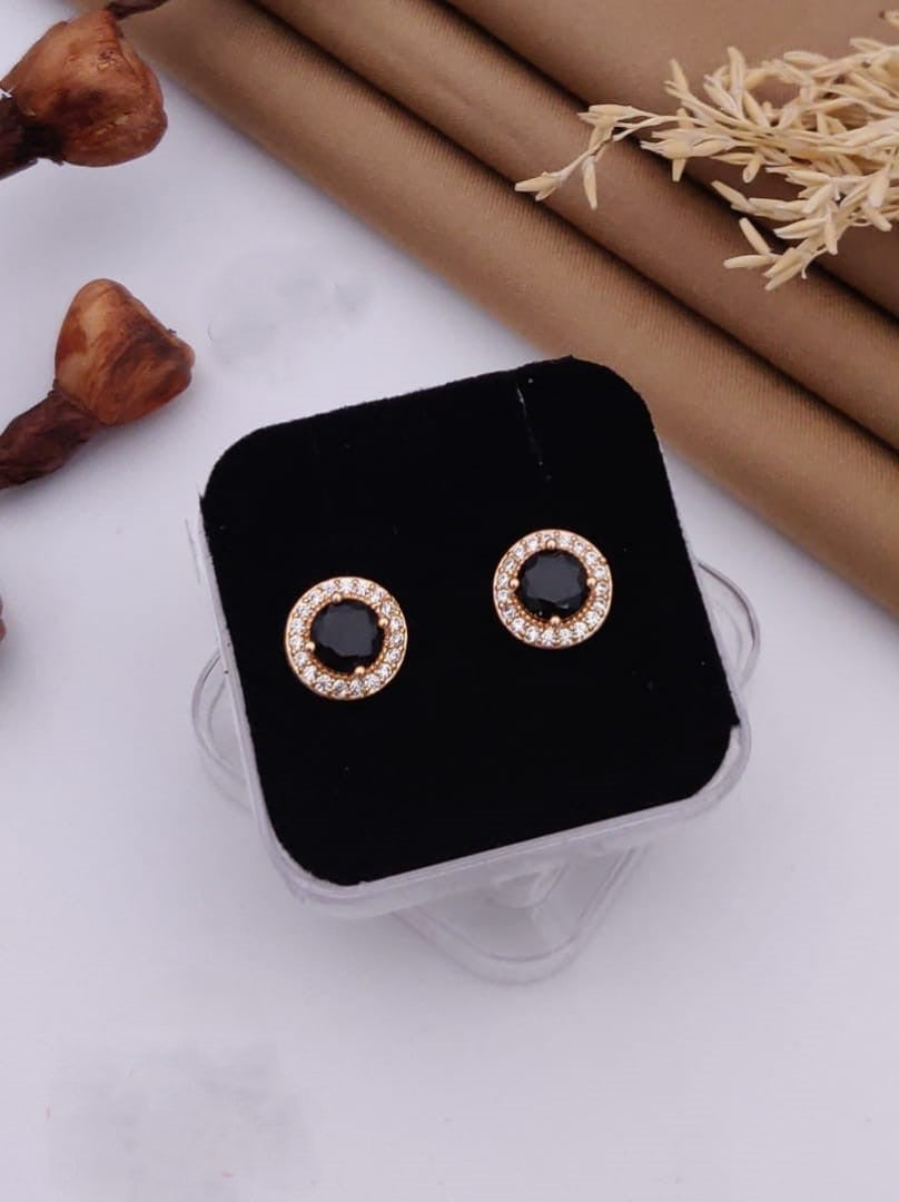 Classic Black Stone Stud Earrings