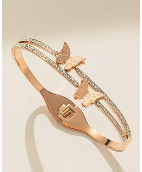 Gold-Plated American Diamond Rose Bangle-Style Bracelet
