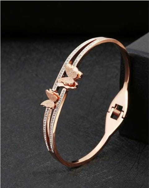 Gold-Plated American Diamond Rose Bangle-Style Bracelet