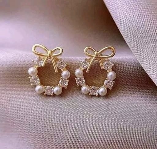 Leafy Diamond Pearl studs
