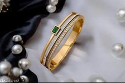 Gold-Plated Cubic Zirconia Kada Bracelet