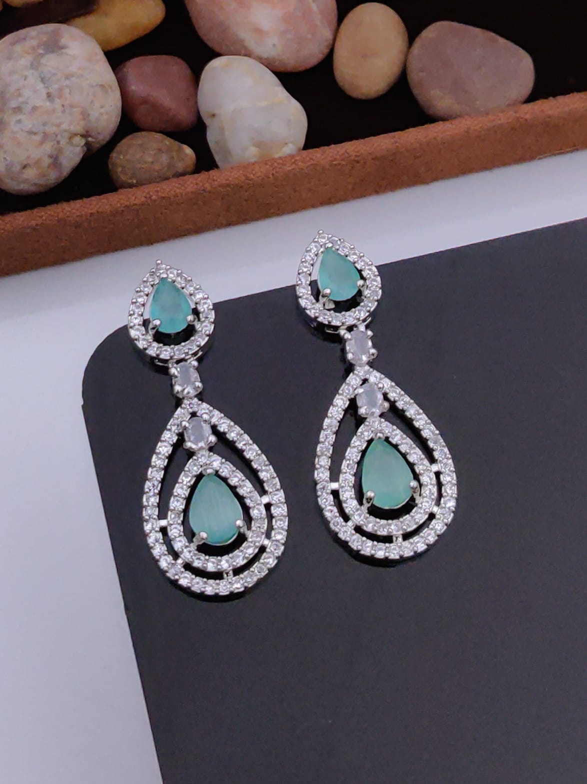 Aqua Teardrop Diamond Earrings