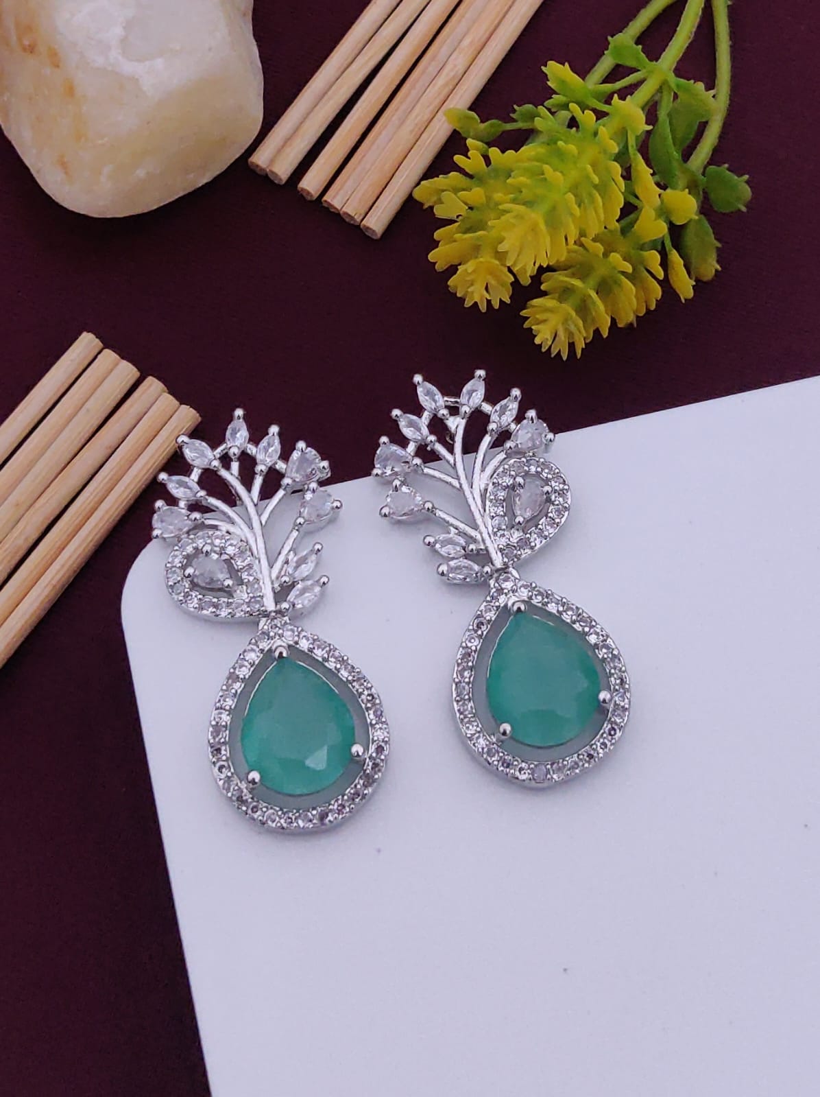 Emerald Glow Peacock Earrings