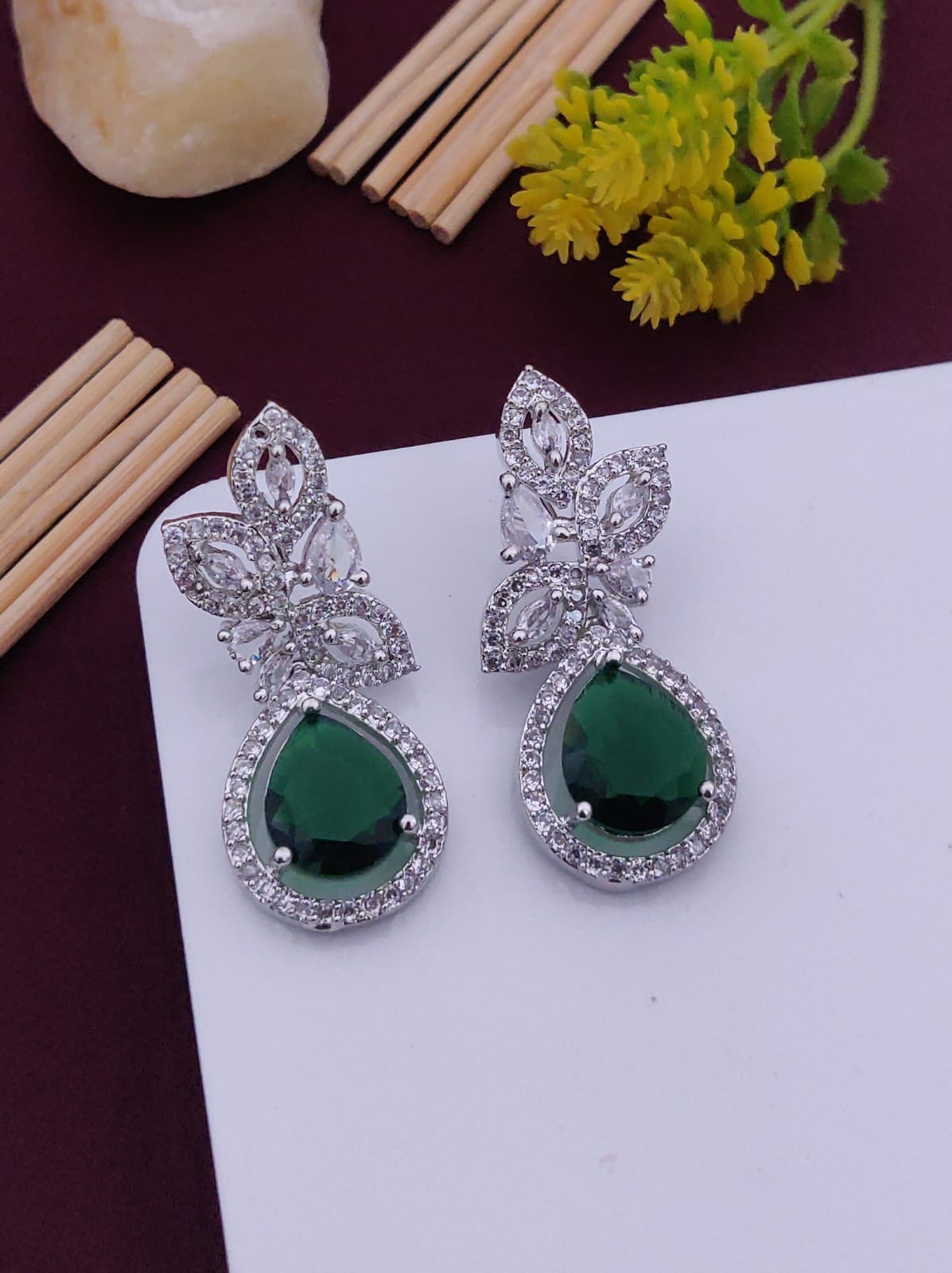 Emerald Blossom Teardrop Earrings