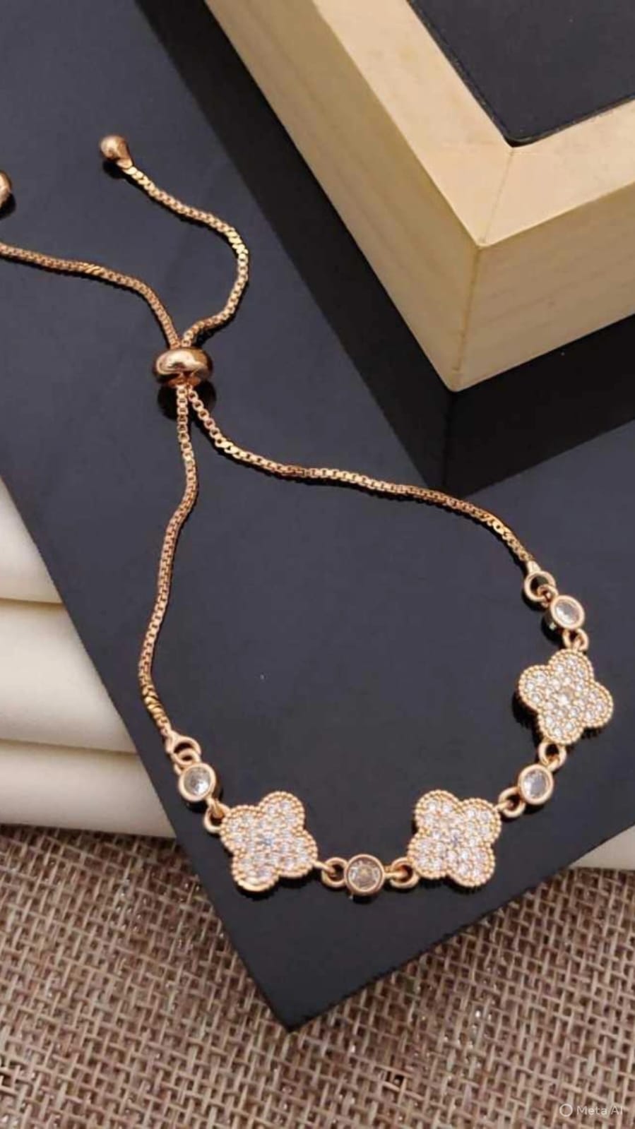 Four-Leaf Clover CZ Adjustable Bracelet