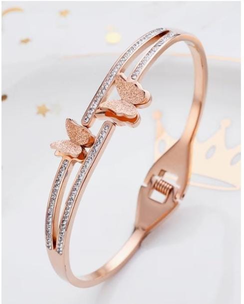 Gold-Plated American Diamond Rose Bangle-Style Bracelet