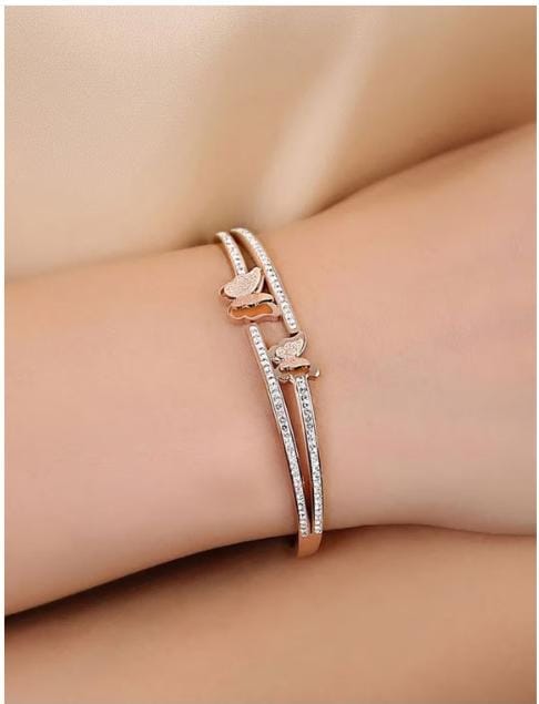 Gold-Plated American Diamond Rose Bangle-Style Bracelet