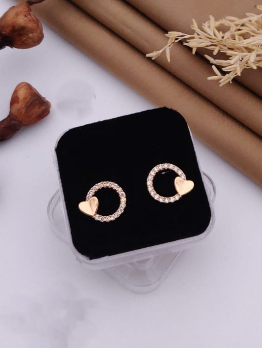 Golden Heart Circle Stud Earrings