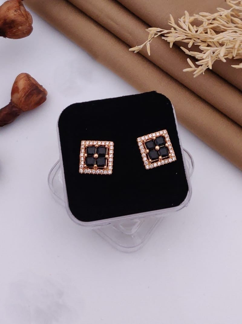 Elegant Black Floral Square Studs