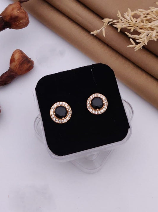 Classic Black Stone Stud Earrings