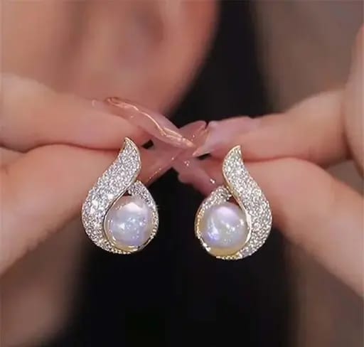 Flame Pearl Stud Earrings Unique Earrings