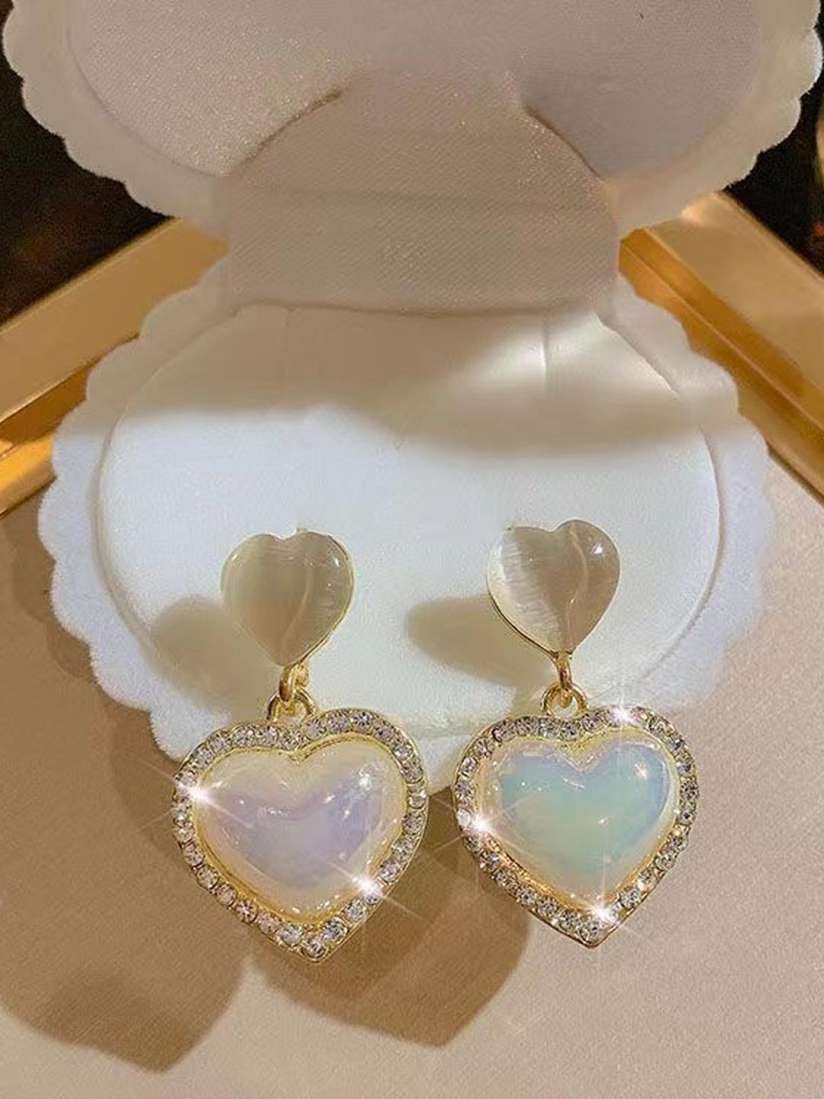 Heart Shaped Stones Studded Earrings