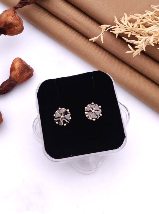 Black Crystal Floral Stud Earrings