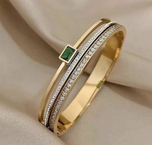 Gold-Plated Cubic Zirconia Kada Bracelet