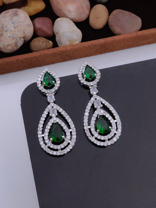 Emerald Teardrop Diamond Earrings