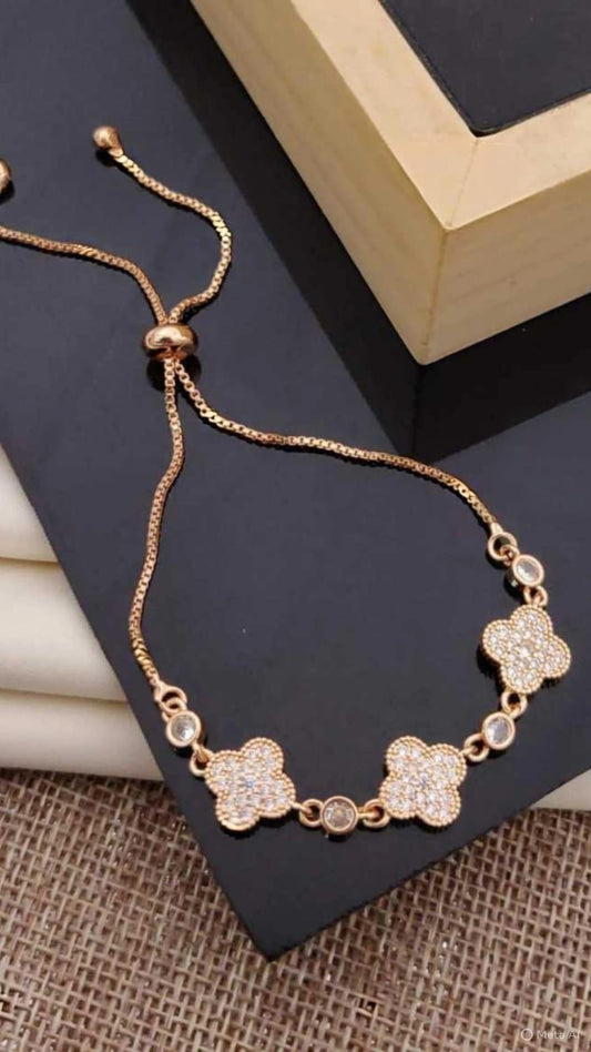 Four-Leaf Clover CZ Adjustable Bracelet