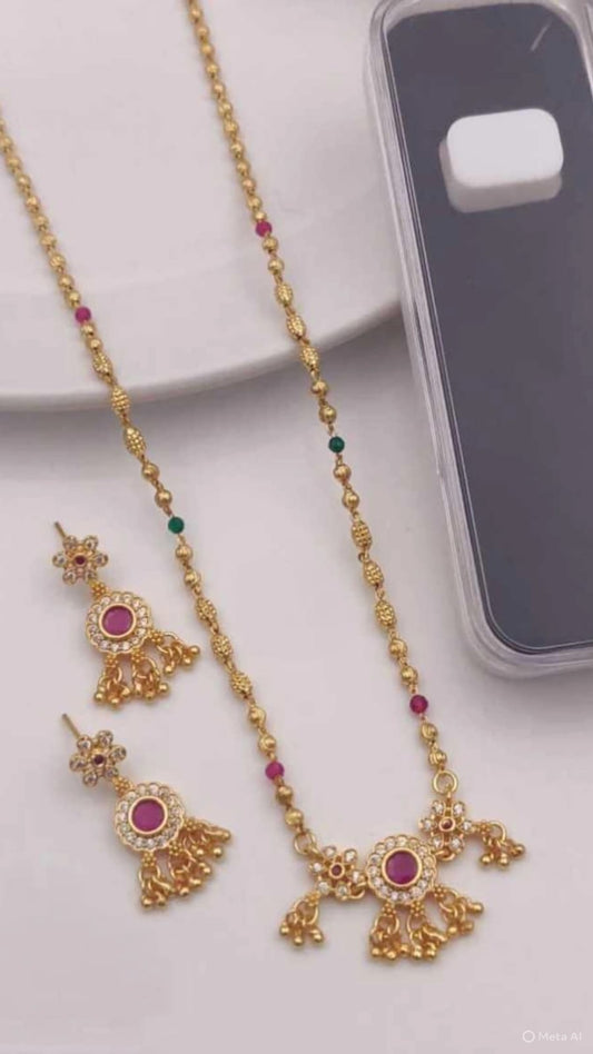 Traditional Gold-Plated Ruby  Earring Set