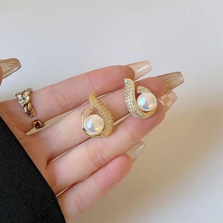 Flame Pearl Stud Earrings Unique Earrings