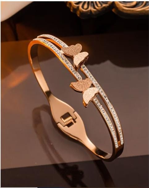 Gold-Plated American Diamond Rose Bangle-Style Bracelet